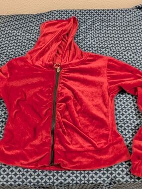 Red Velvet Hooded Zip Jacket, Small- Tag Was Removed